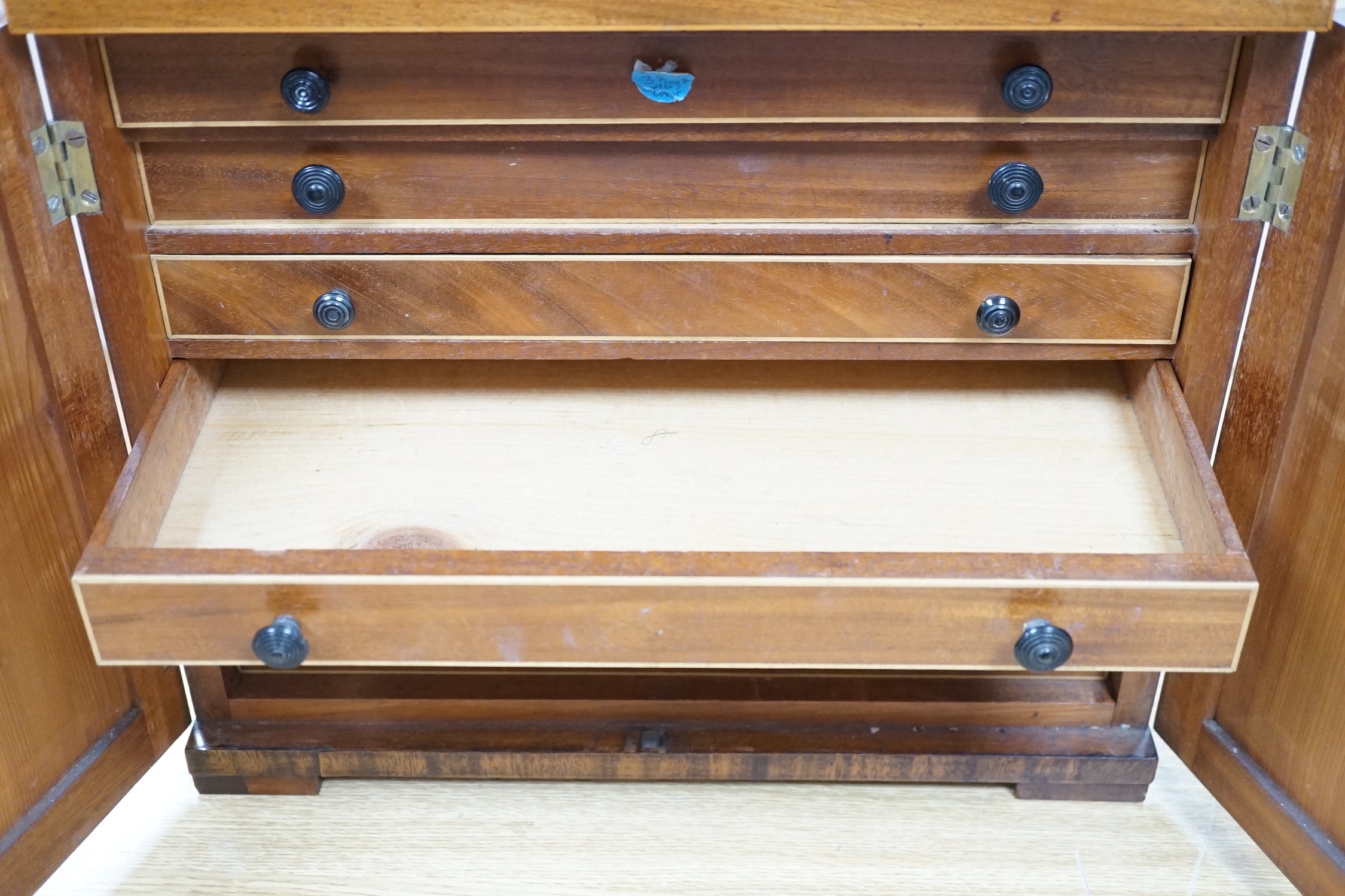 A 19th century inlaid mahogany six drawer collector’s cabinet, 38.5cms wide x 37.5cms high